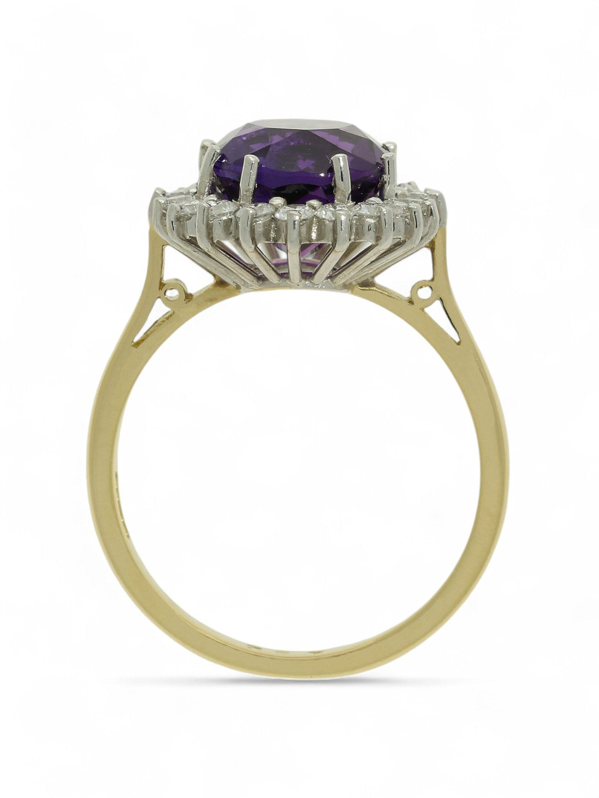 Amethyst & Diamond Cluster Ring in 18ct Yellow & White Gold