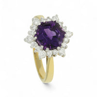 Amethyst & Diamond Cluster Ring in 18ct Yellow & White Gold