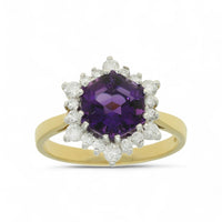 Amethyst & Diamond Cluster Ring in 18ct Yellow & White Gold