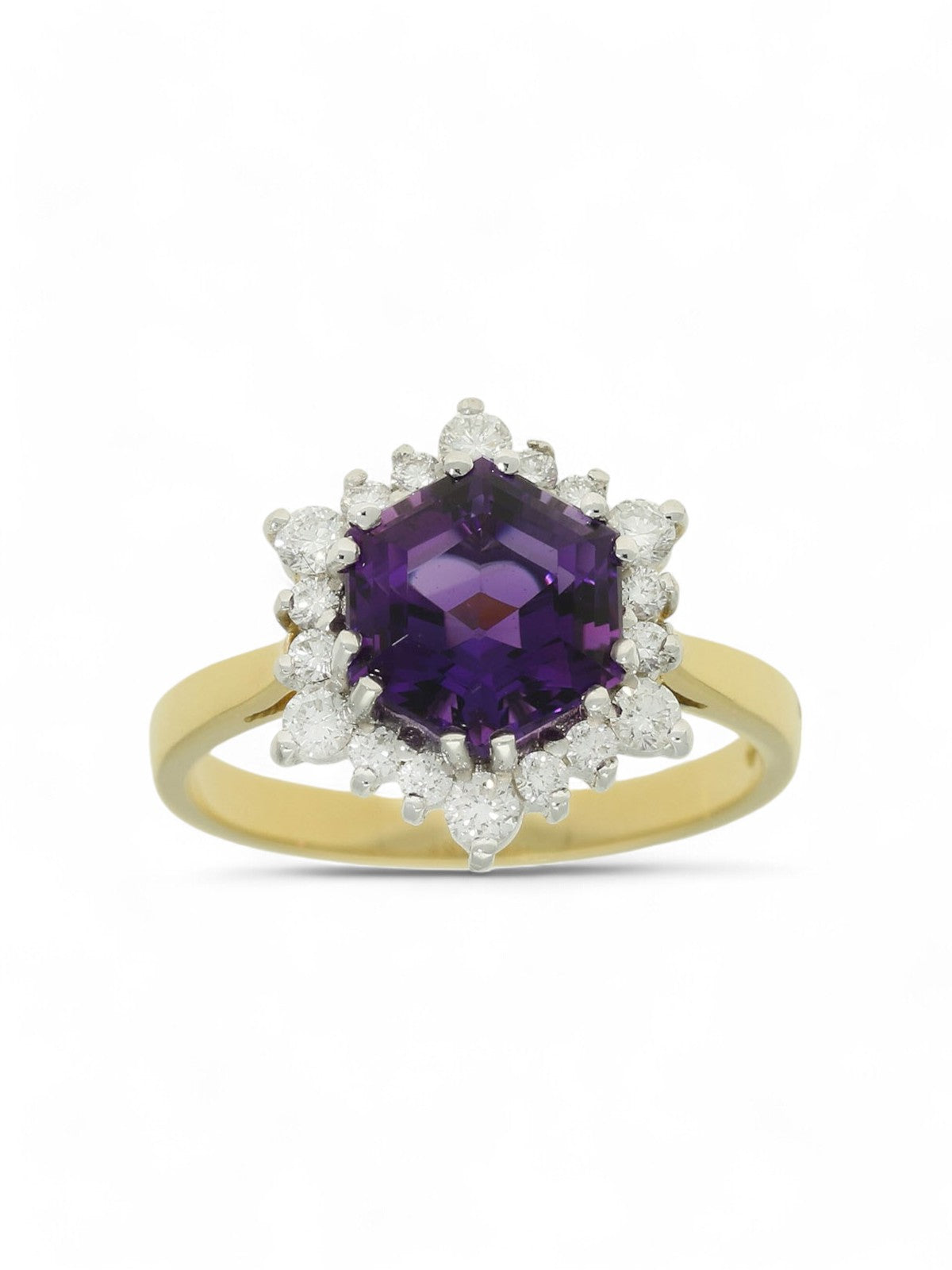 Amethyst & Diamond Cluster Ring in 18ct Yellow & White Gold