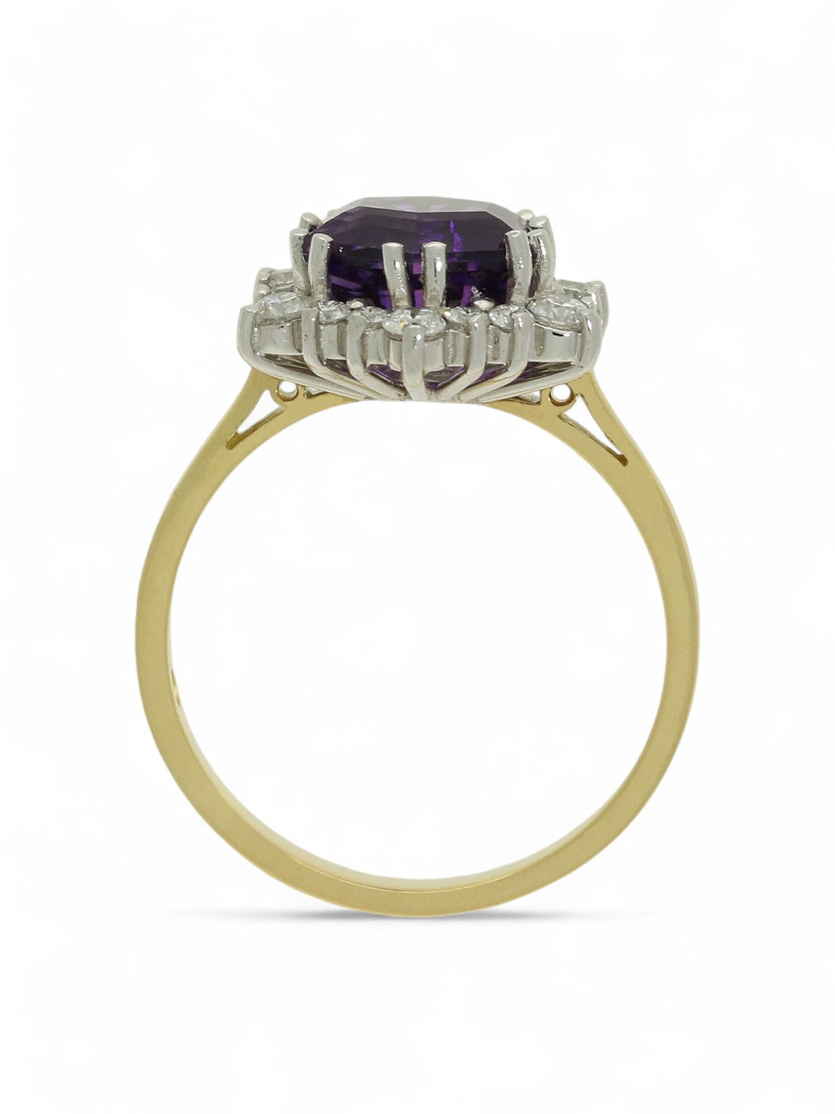 Amethyst & Diamond Cluster Ring in 18ct Yellow & White Gold