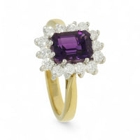 Amethyst & Diamond Cluster Ring in 18ct Yellow & White Gold