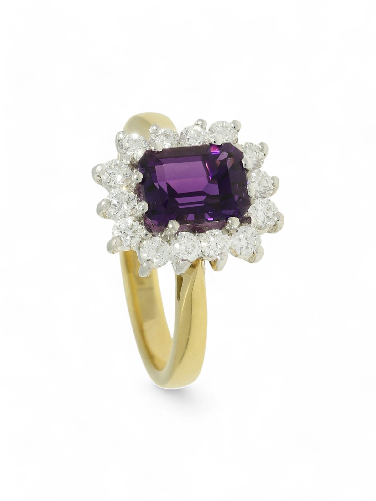 Amethyst & Diamond Cluster Ring in 18ct Yellow & White Gold