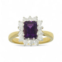 Amethyst & Diamond Cluster Ring in 18ct Yellow & White Gold