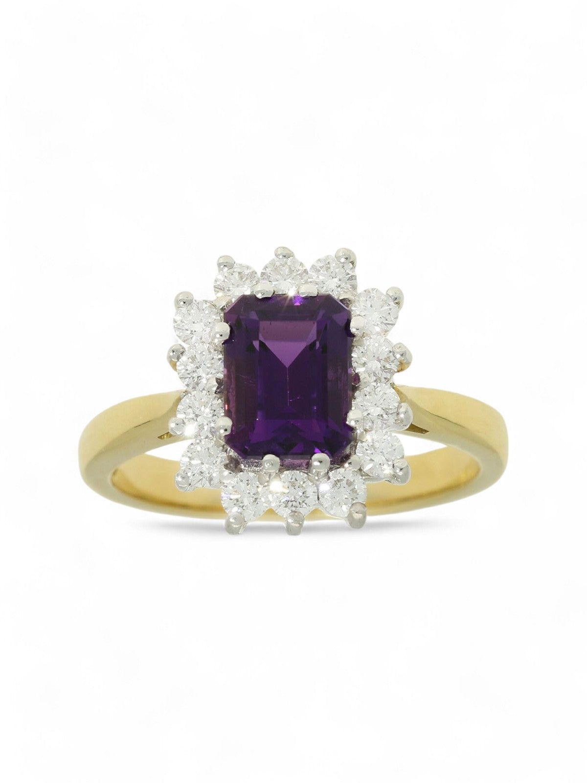 Amethyst & Diamond Cluster Ring in 18ct Yellow & White Gold