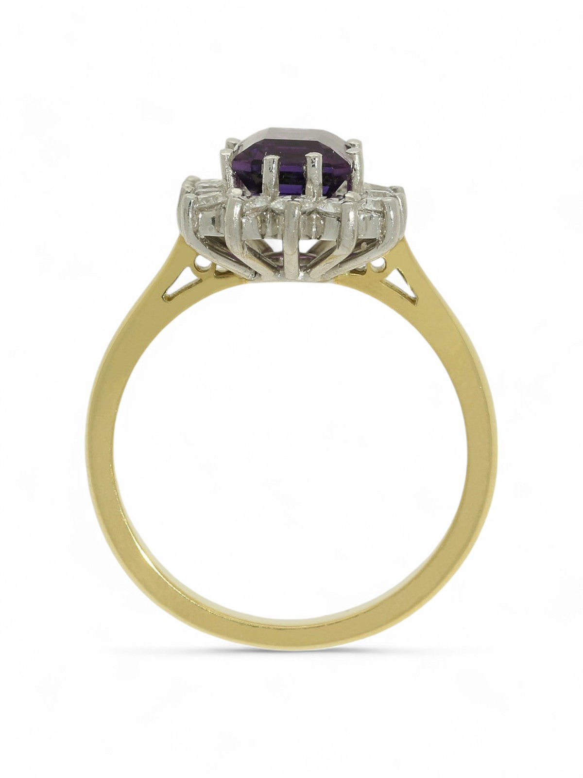 Amethyst & Diamond Cluster Ring in 18ct Yellow & White Gold