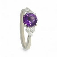 Amethyst & Diamond Trefoil Ring in 18ct White Gold