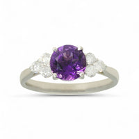 Amethyst & Diamond Trefoil Ring in 18ct White Gold