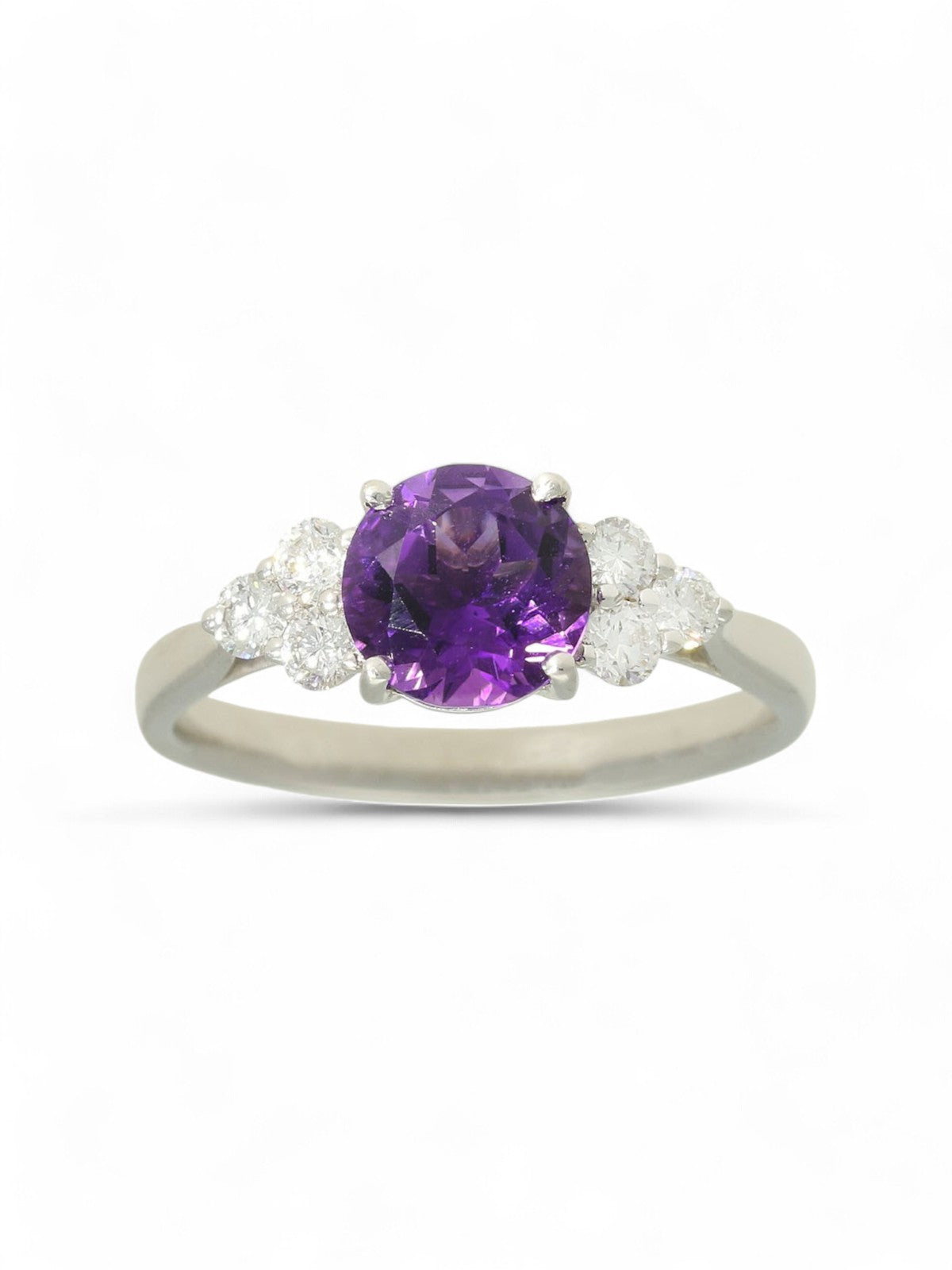 Amethyst & Diamond Trefoil Ring in 18ct White Gold