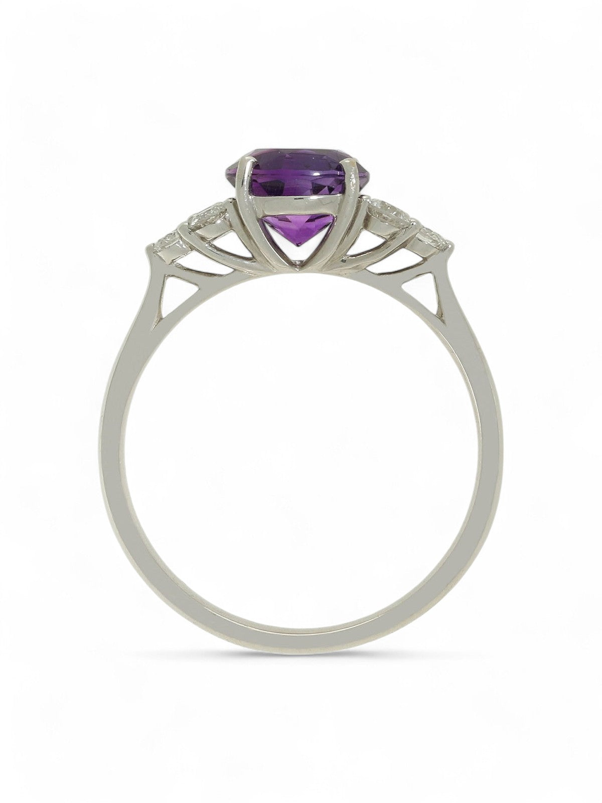 Amethyst & Diamond Trefoil Ring in 18ct White Gold