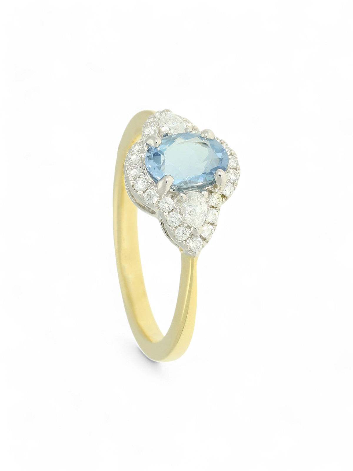 Aquamarine & Diamond Cluster Ring in 18ct Yellow & White Gold