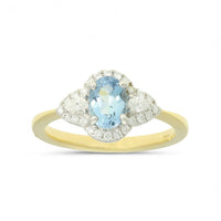 Aquamarine & Diamond Cluster Ring in 18ct Yellow & White Gold