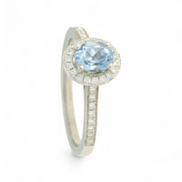 Aquamarine & Diamond Cluster Ring in 18ct White Gold with Diamond Set Shoulders