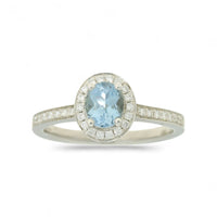 Aquamarine & Diamond Cluster Ring in 18ct White Gold with Diamond Set Shoulders