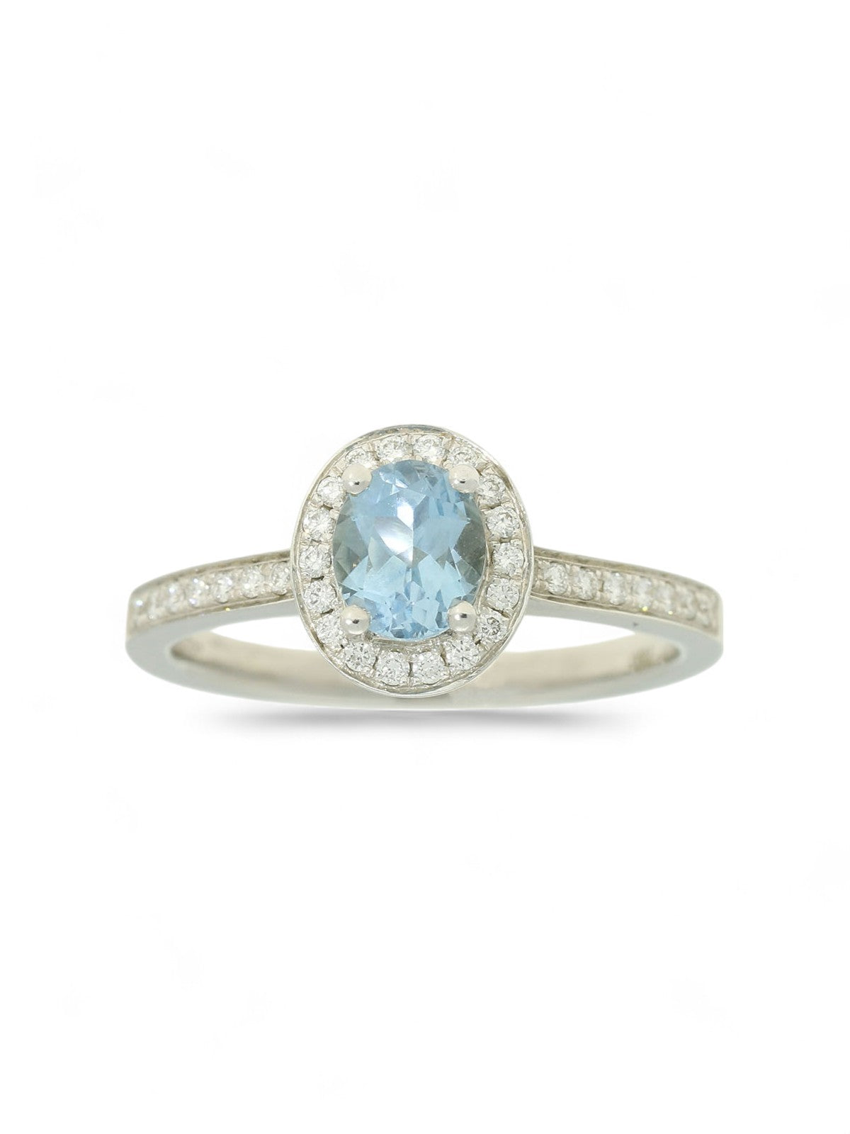 Aquamarine & Diamond Cluster Ring in 18ct White Gold with Diamond Set Shoulders