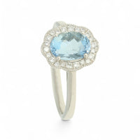 Aquamarine & Diamond Cluster Ring in 18ct White Gold