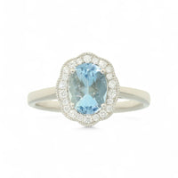 Aquamarine & Diamond Cluster Ring in 18ct White Gold