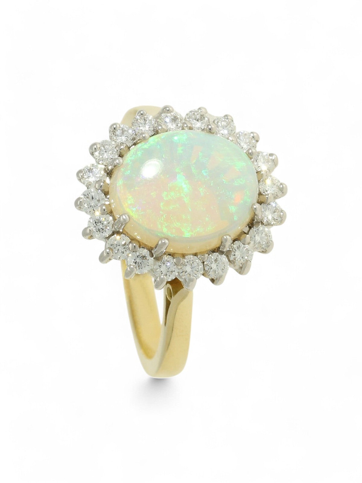 Opal & Diamond Oval Cluster Ring in 18ct Yellow & White Gold