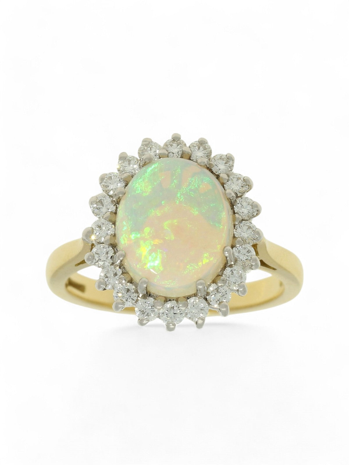 Opal & Diamond Oval Cluster Ring in 18ct Yellow & White Gold