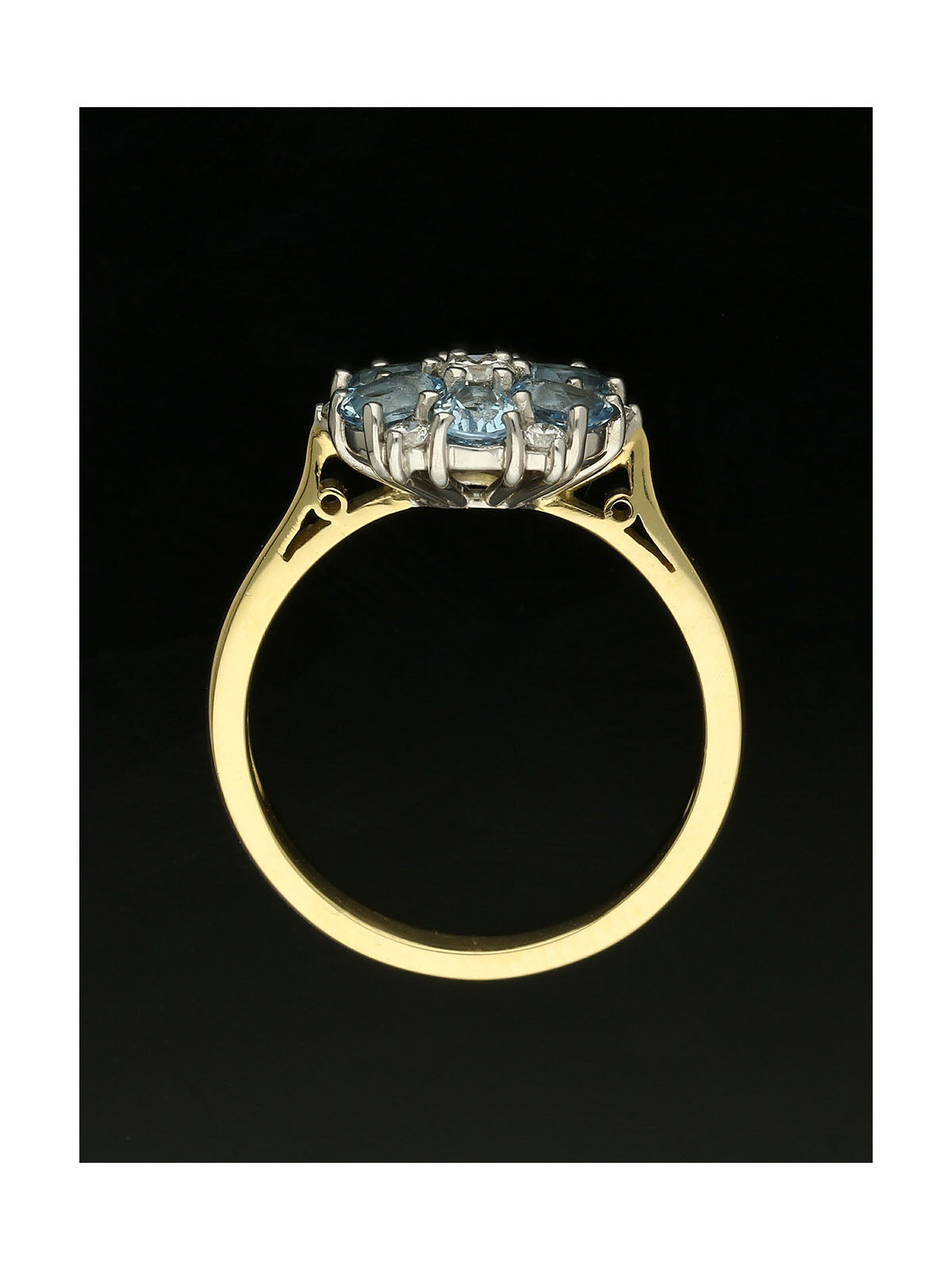Aquamarine & Diamond Flower Cluster Ring in 18ct Yellow & White Gold