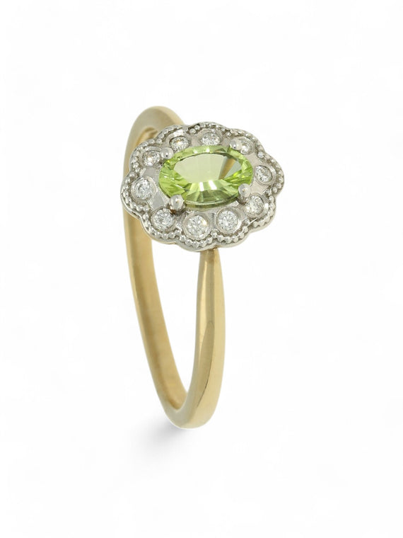 Peridot & Diamond Cluster Ring in 9ct Yellow & White Gold