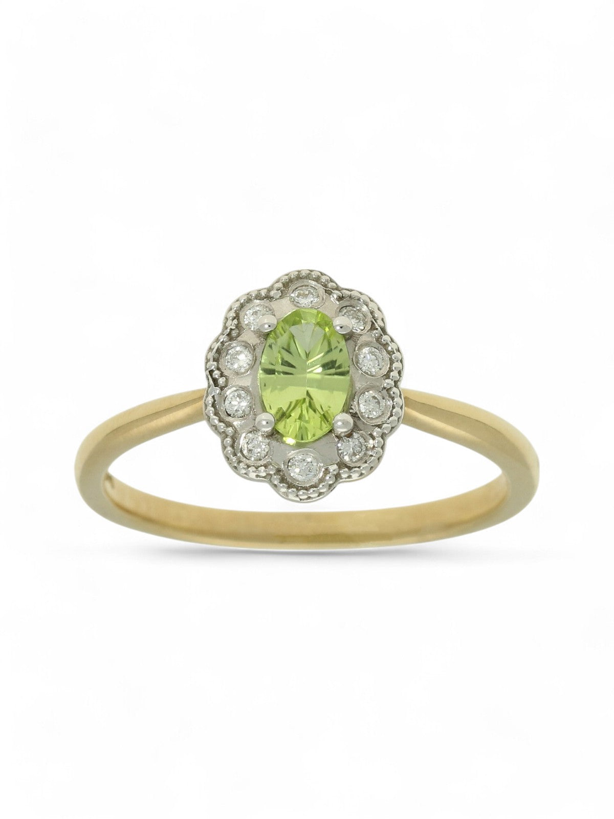 Peridot & Diamond Cluster Ring in 9ct Yellow & White Gold