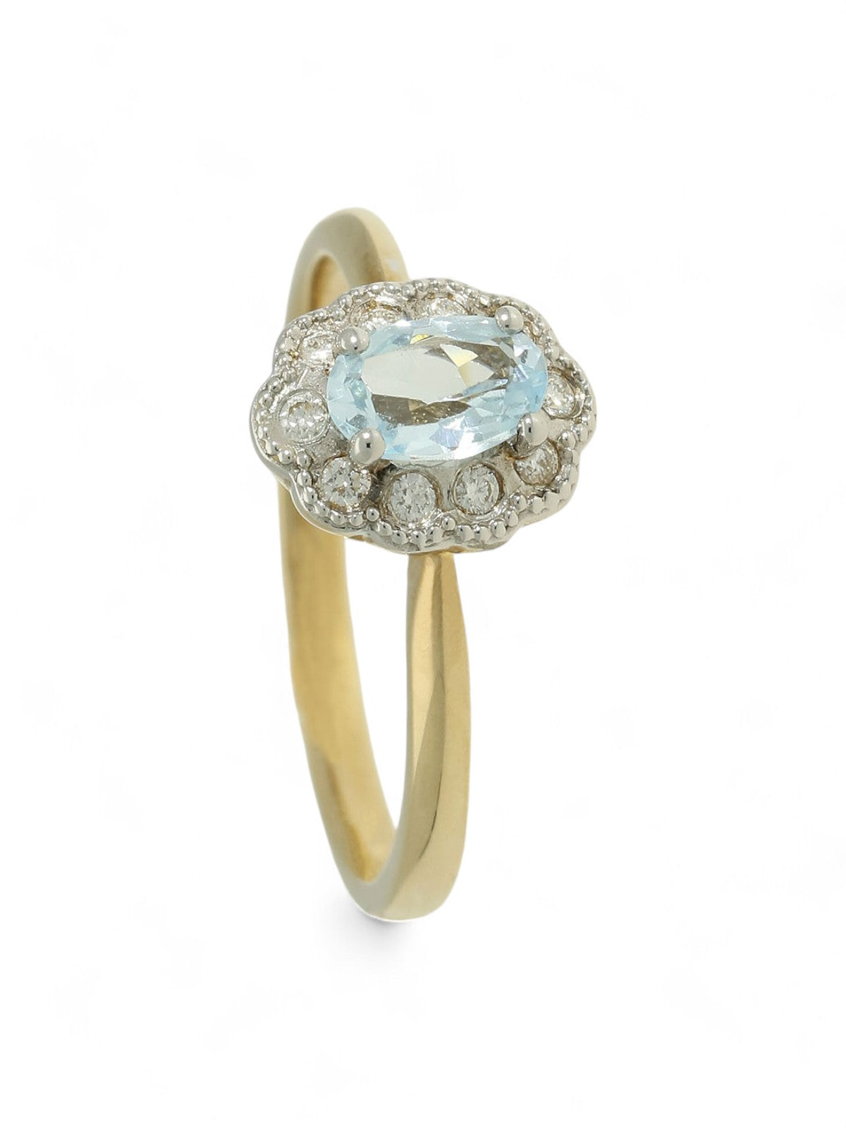 Blue Topaz & Diamond Oval Cluster Ring in 9ct Yellow Gold