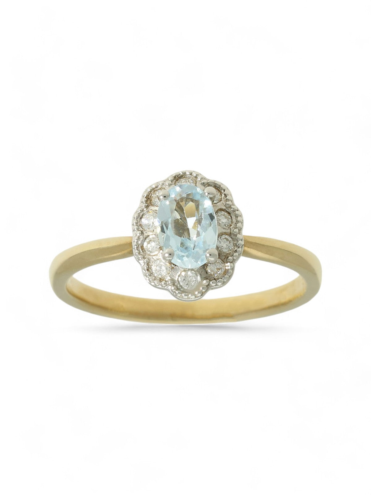 Blue Topaz & Diamond Oval Cluster Ring in 9ct Yellow Gold