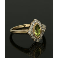 Peridot & Diamond Cluster Ring in 9ct Yellow Gold