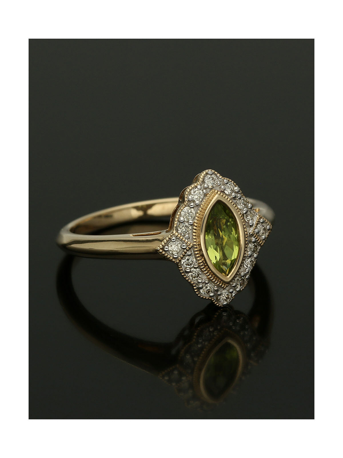 Peridot & Diamond Cluster Ring in 9ct Yellow Gold