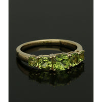 Peridot Cushion Cut Five Stone Ring in 9ct Yellow Gold