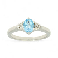 Aquamarine & Diamond Trefoil Ring in 9ct White Gold
