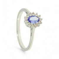 Tanzanite & Diamond Oval Cut Cluster Ring in 9ct White Gold