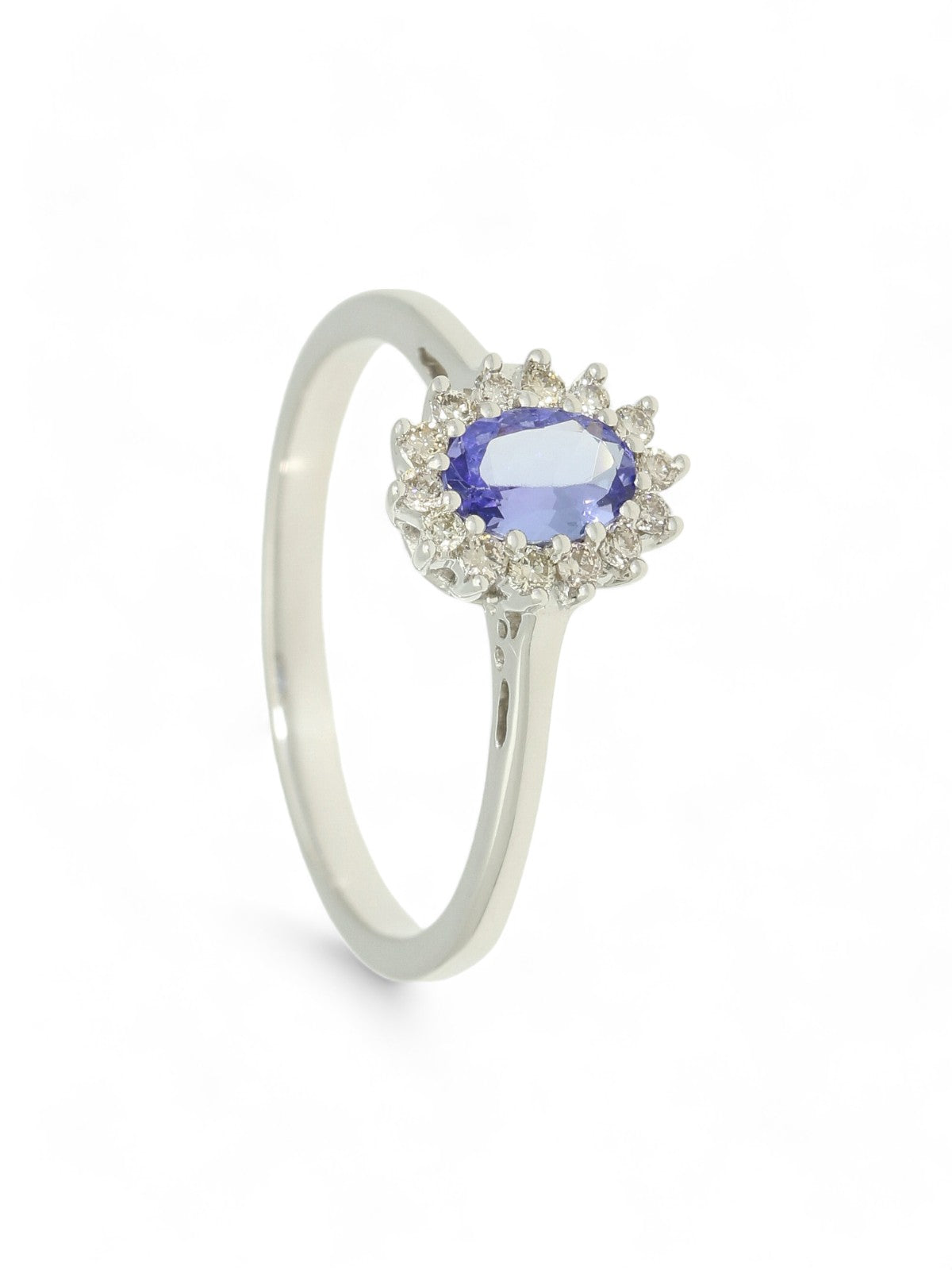 Tanzanite & Diamond Oval Cut Cluster Ring in 9ct White Gold