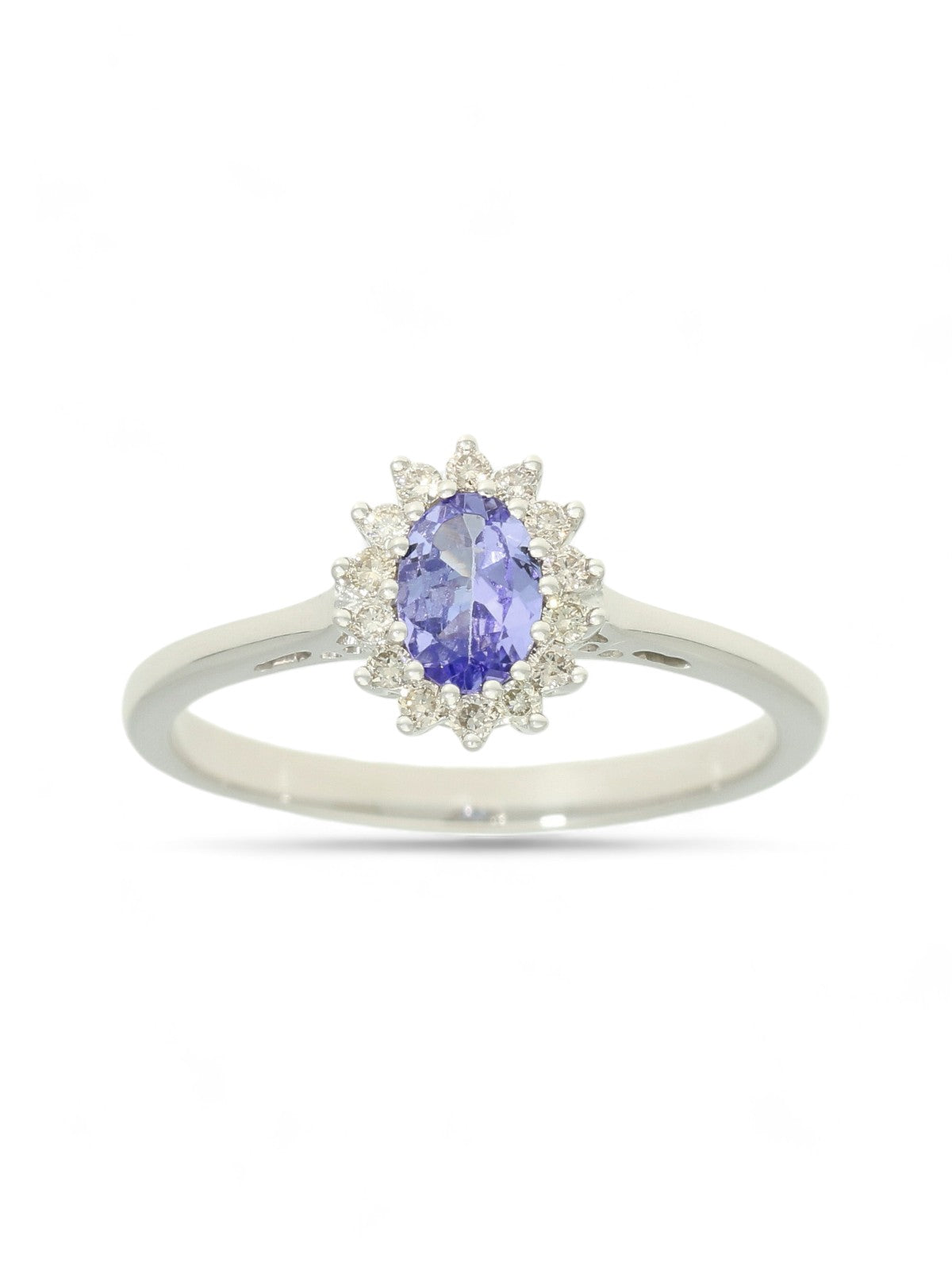 Tanzanite & Diamond Oval Cut Cluster Ring in 9ct White Gold