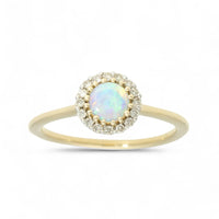 Opal & Diamond Round Brilliant Halo Ring in 9ct Yellow Gold