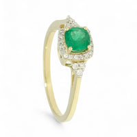 Emerald & Diamond Trefoil Halo Ring in 9ct Yellow Gold