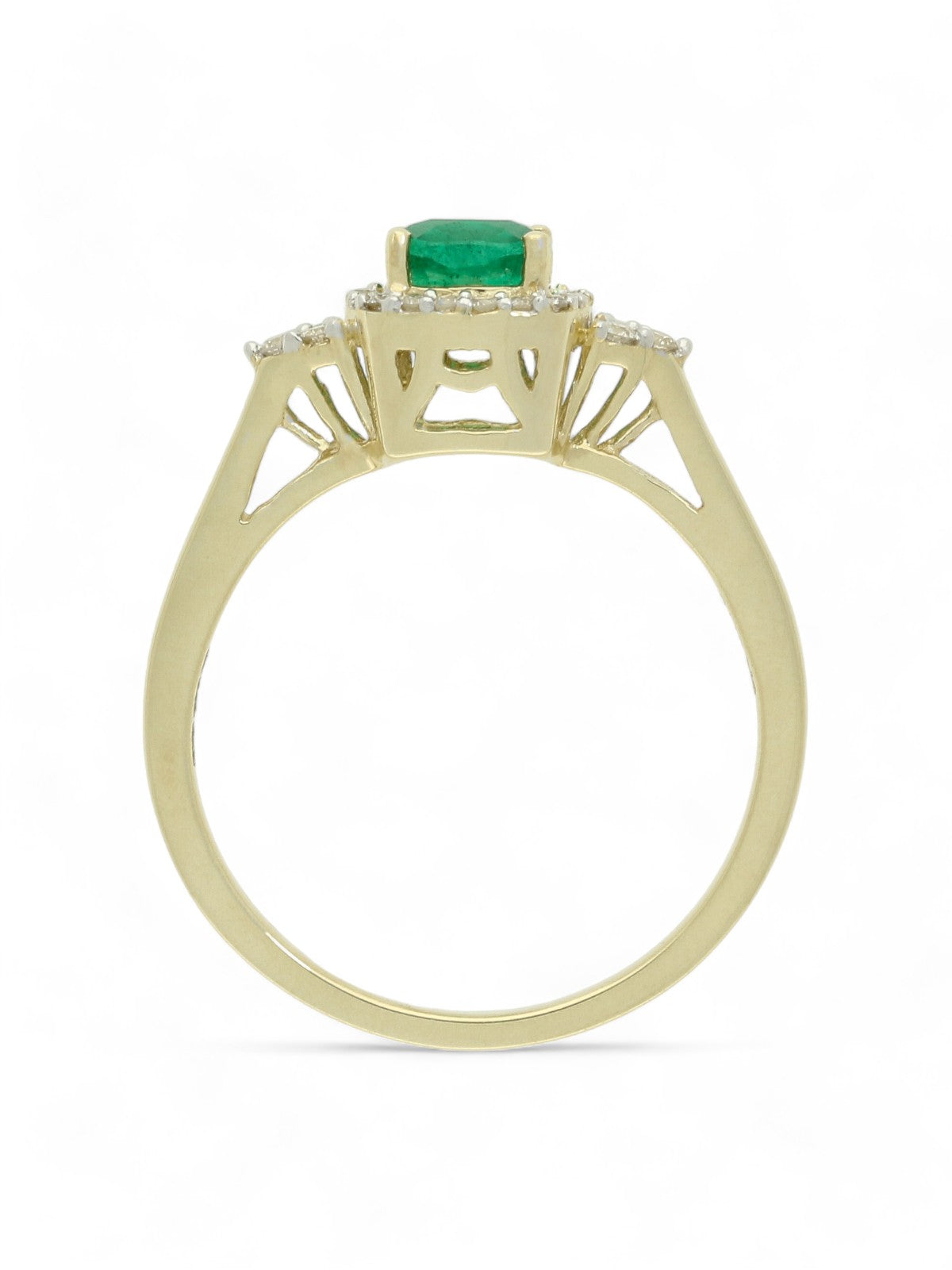 Emerald & Diamond Trefoil Halo Ring in 9ct Yellow Gold