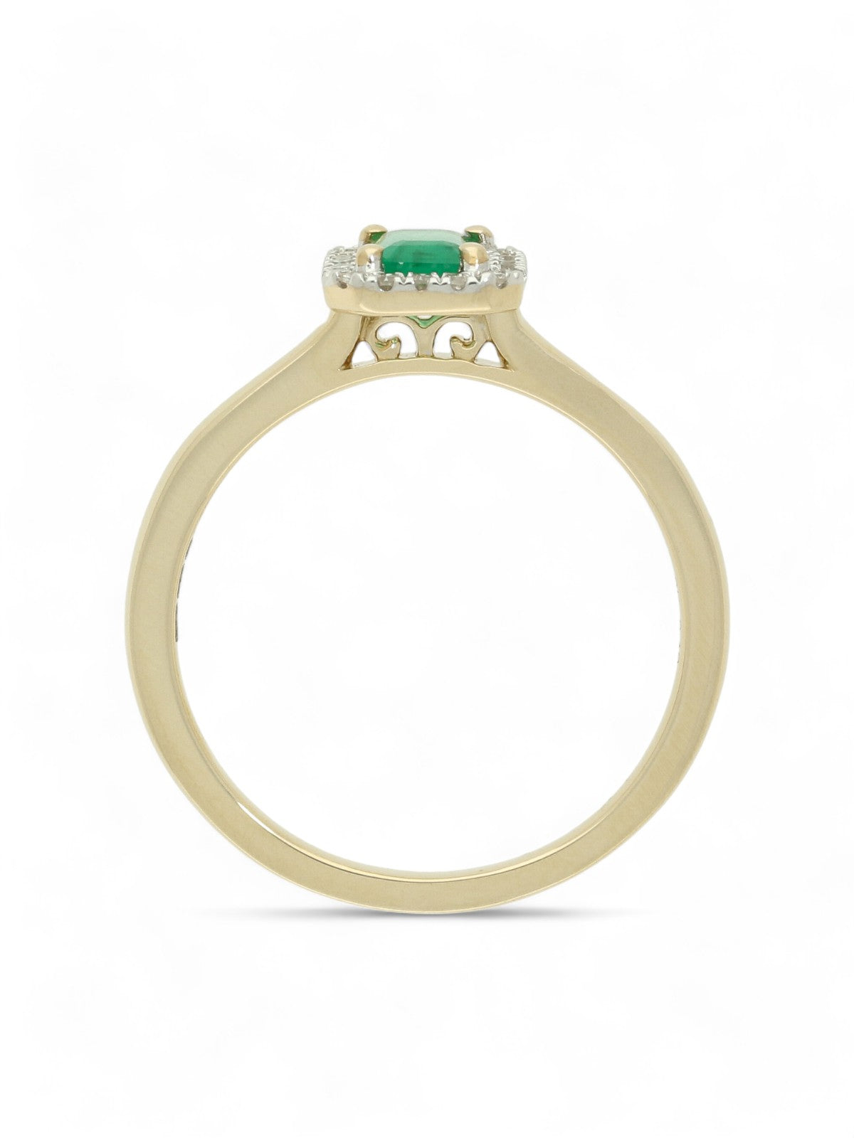 Emerald & Diamond Emerald Cut Halo Ring in 9ct Yellow Gold