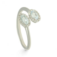 Aquamarine & Diamond Double Halo Ring in 9ct White Gold