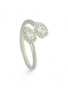 Aquamarine & Diamond Double Halo Ring in 9ct White Gold