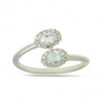 Aquamarine & Diamond Double Halo Ring in 9ct White Gold