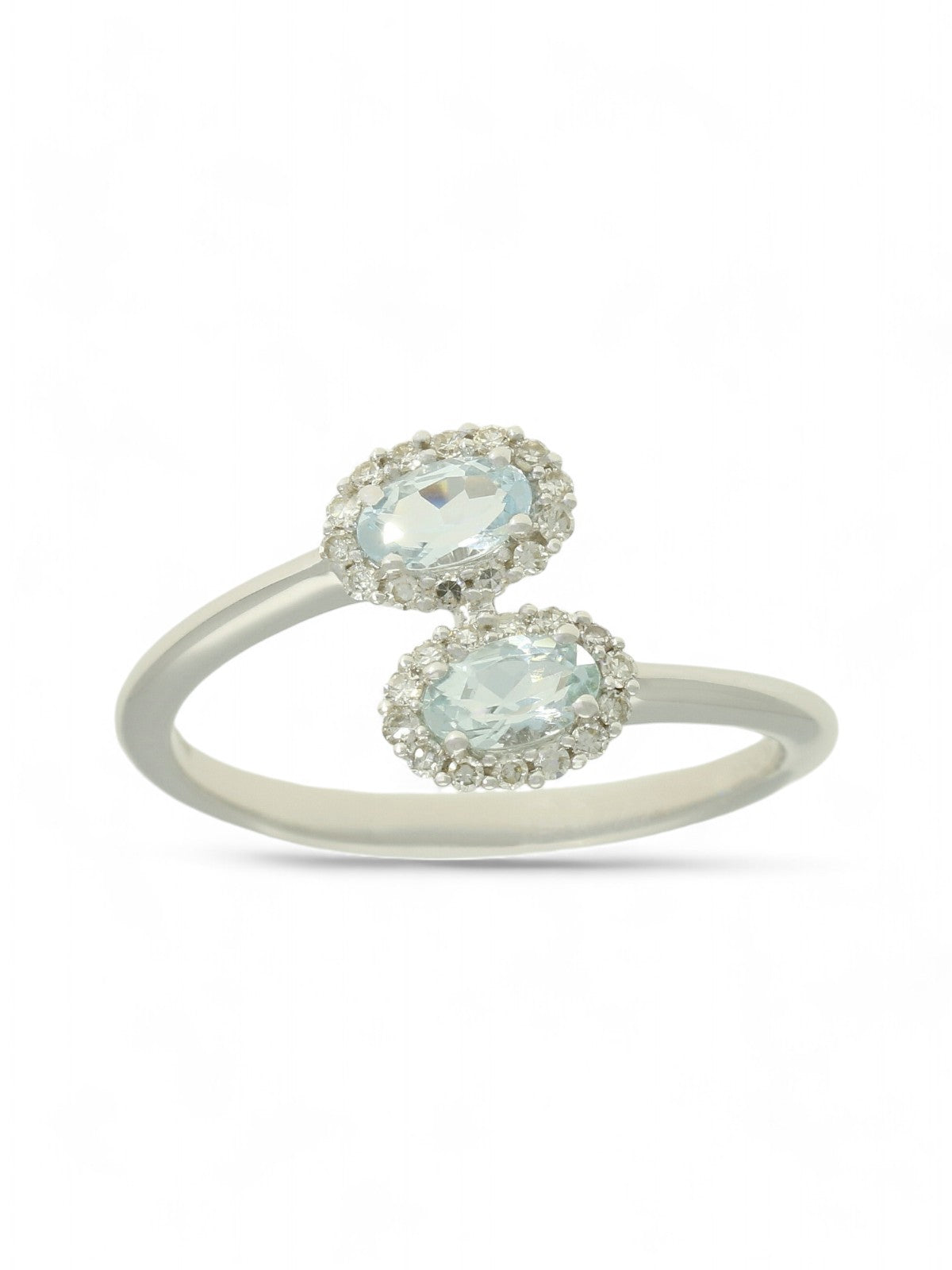 Aquamarine & Diamond Double Halo Ring in 9ct White Gold