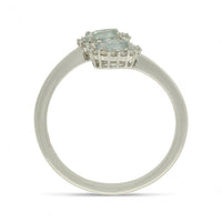 Aquamarine & Diamond Double Halo Ring in 9ct White Gold