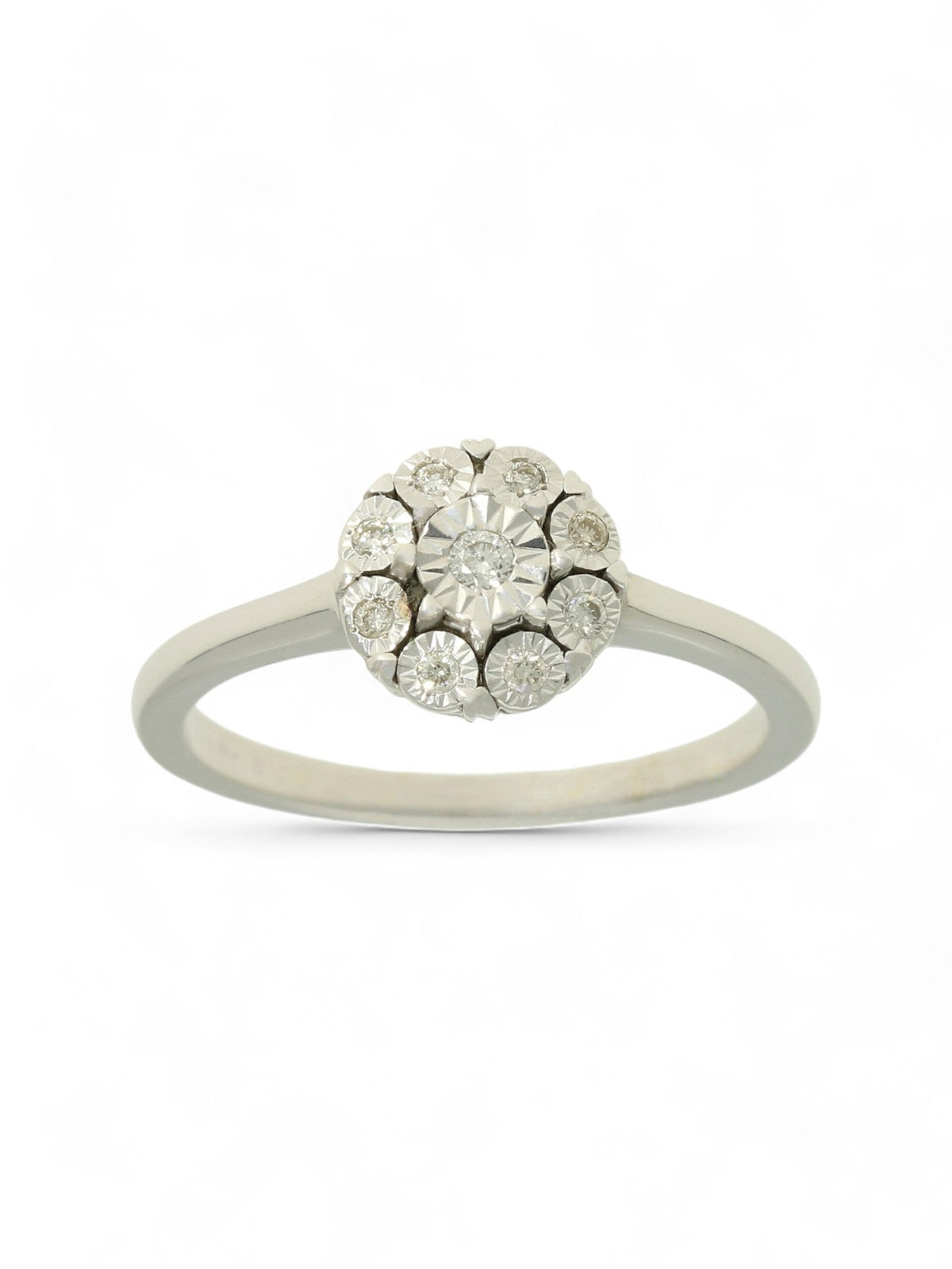 Diamond Floral Cluster Miracle Set Ring in 9ct White Gold