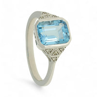 Blue Topaz & Diamond Trefoil Ring in 9ct White Gold