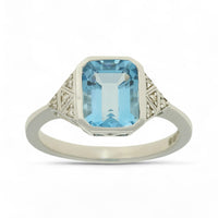 Blue Topaz & Diamond Trefoil Ring in 9ct White Gold