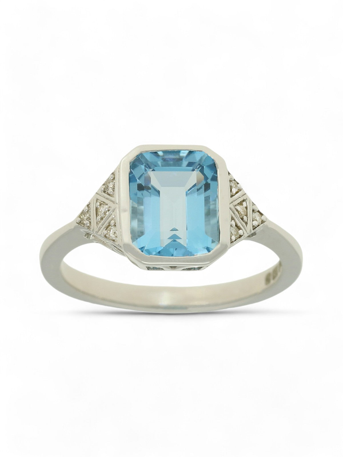 Blue Topaz & Diamond Trefoil Ring in 9ct White Gold