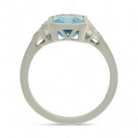 Blue Topaz & Diamond Trefoil Ring in 9ct White Gold