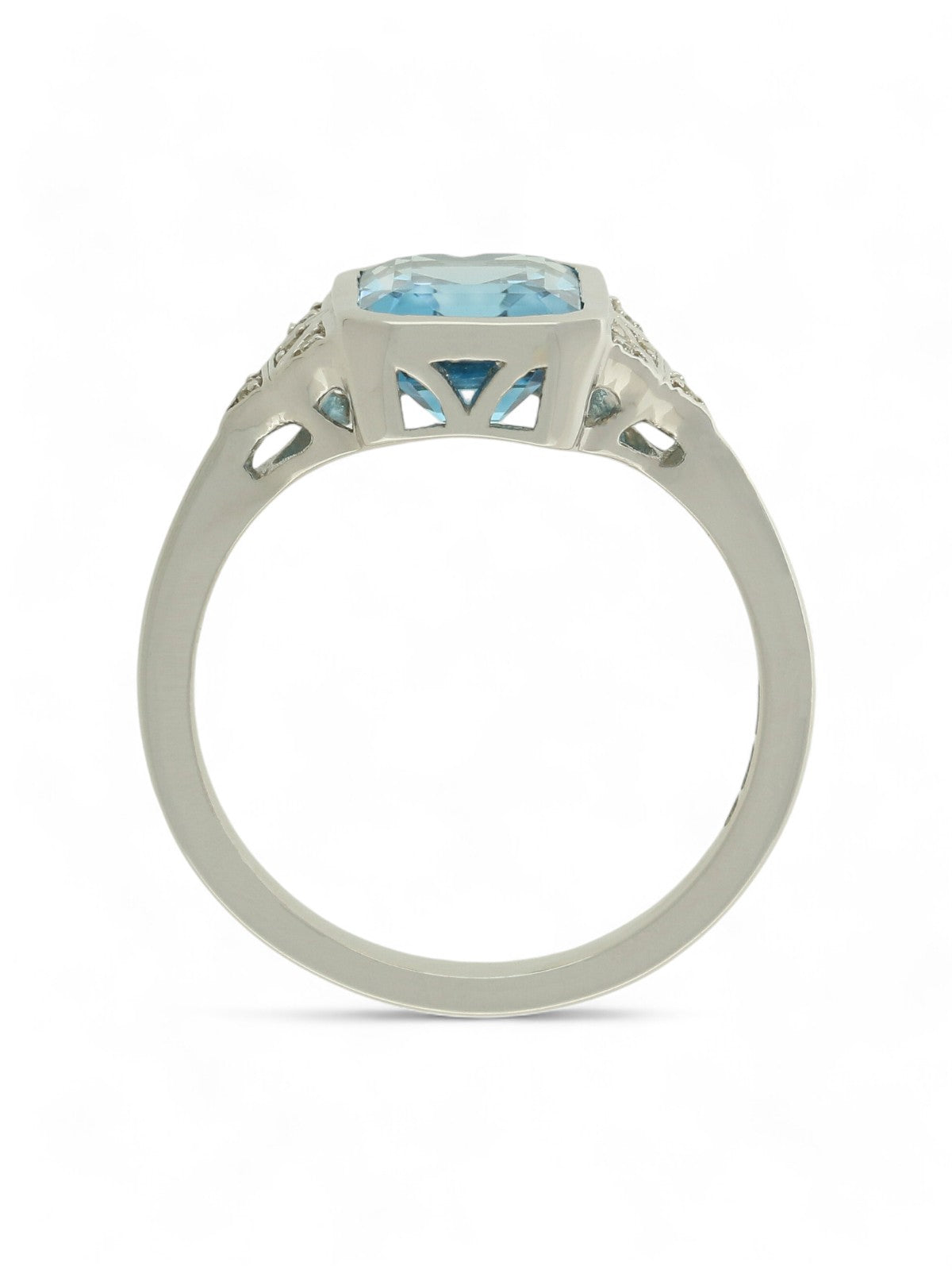 Blue Topaz & Diamond Trefoil Ring in 9ct White Gold